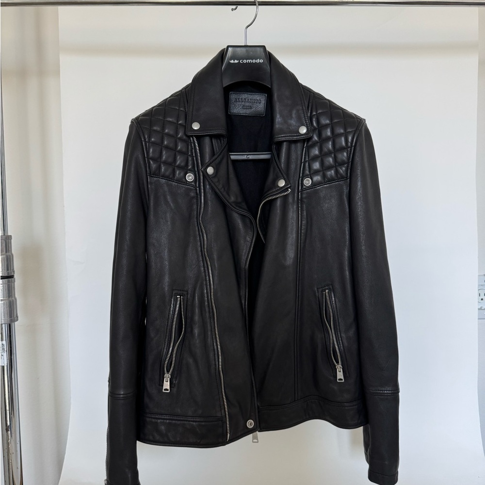 Men’s All Saints Black Quilted Leather Biker Jacket